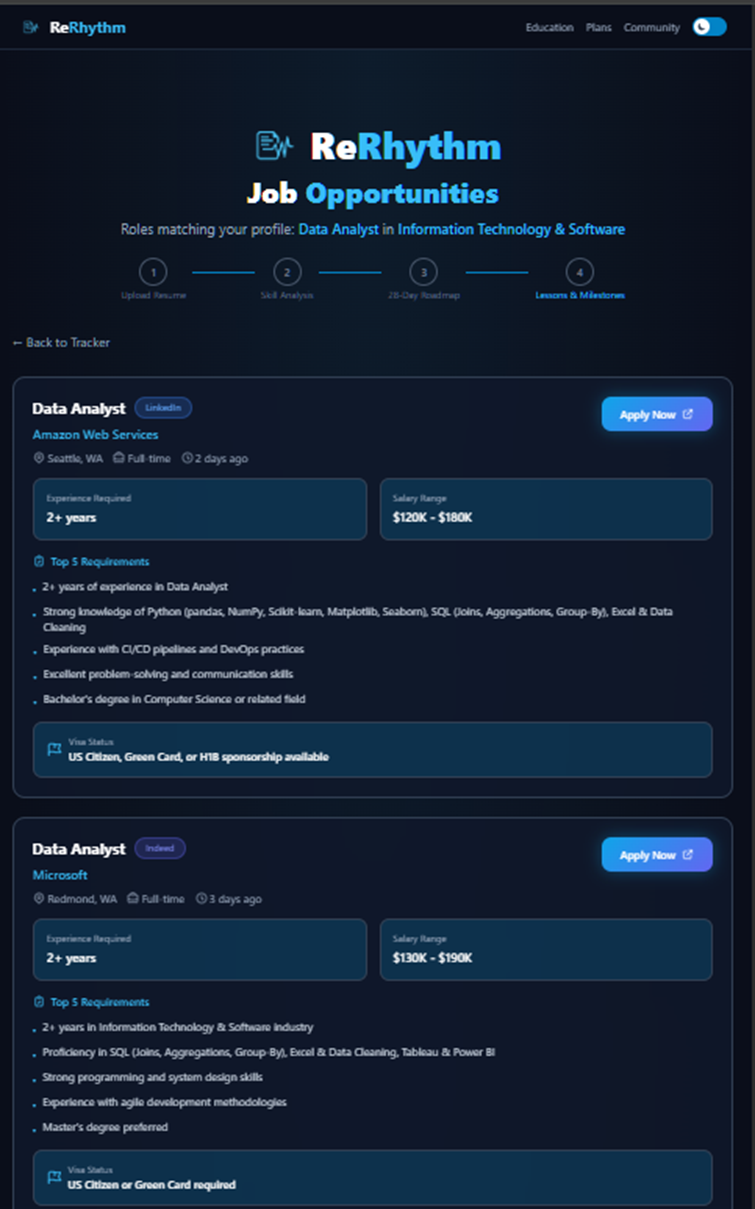 ReRhythm AI career coaching platform — resume upload screen